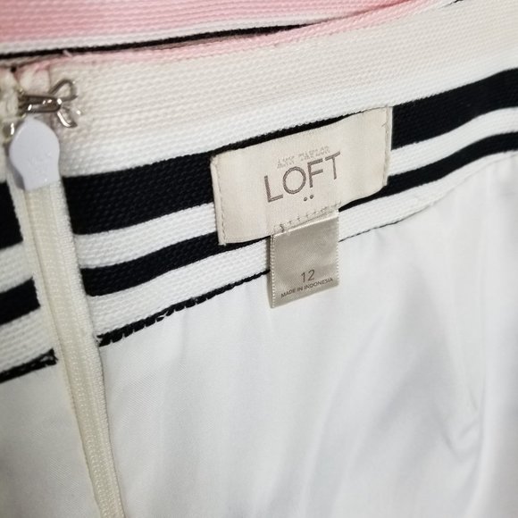 Ann Taylor LOFT Size 12 Skirt Cotton Stripe Pencil Lined Back Zip Stretch - Picture 4 of 4